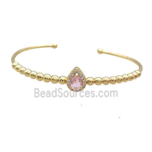 Copper Bangle Pave Pink Crystal Gold Plated