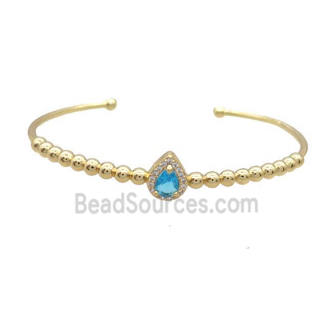 Copper Bangle Pave Blue Crystal Gold Plated