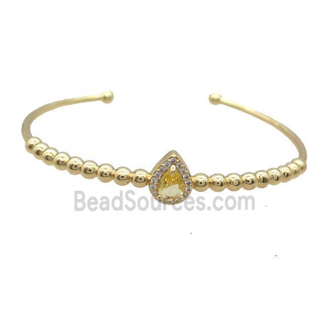 Copper Bangle Pave Yellow Crystal Gold Plated