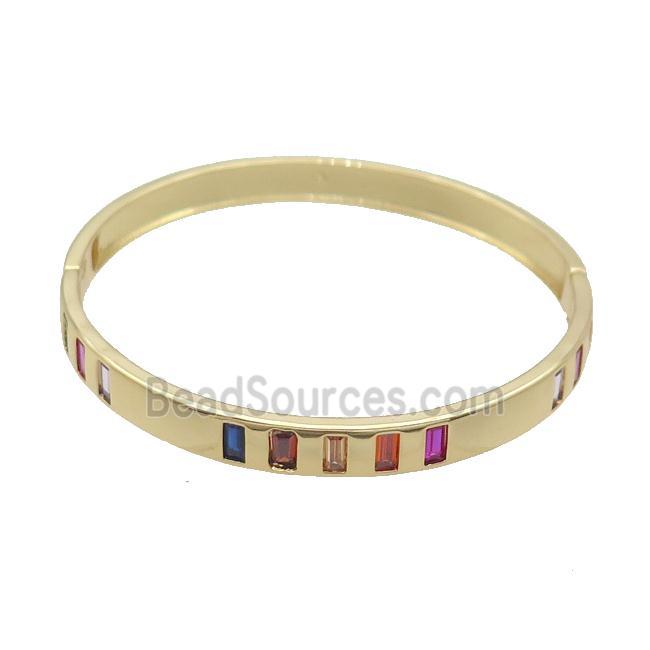 Copper Bangle Pave Multicolor Zircon Gold Plated