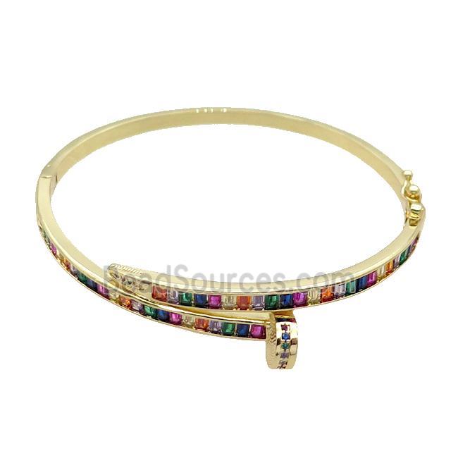 Copper Bangle Pave Multicolor Zircon Gold Plated