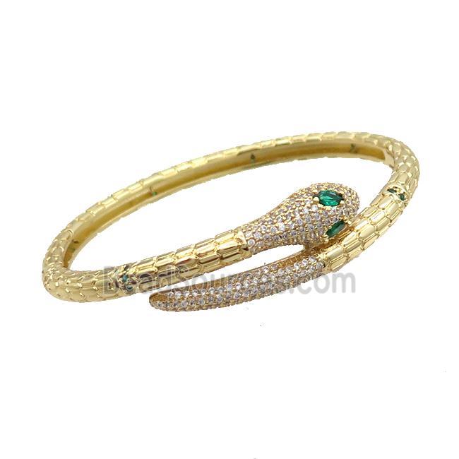 Copper Bangle Pave Zircon Snake Gold Plated