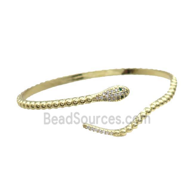 Copper Bangle Pave Zircon Snake Gold Plated