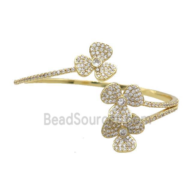 Copper Bangle Pave Zircon Clover Gold Plated