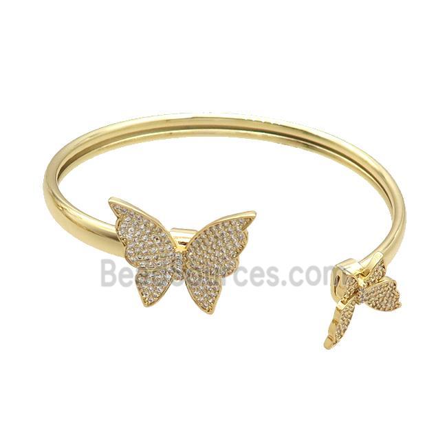 Copper Bangle Pave Zircon Butterfly Gold Plated