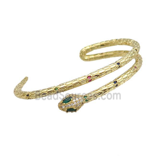 Copper Bangle Pave Zircon Snake Gold Plated