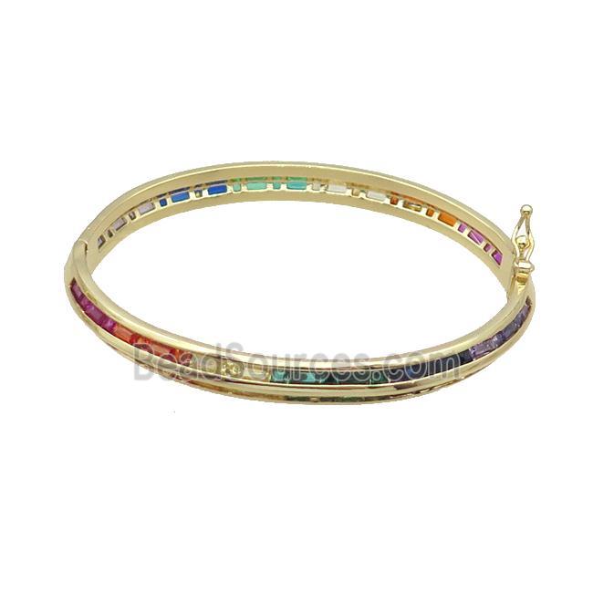 Copper Bangle Pave Multicolor Zircon Gold Plated