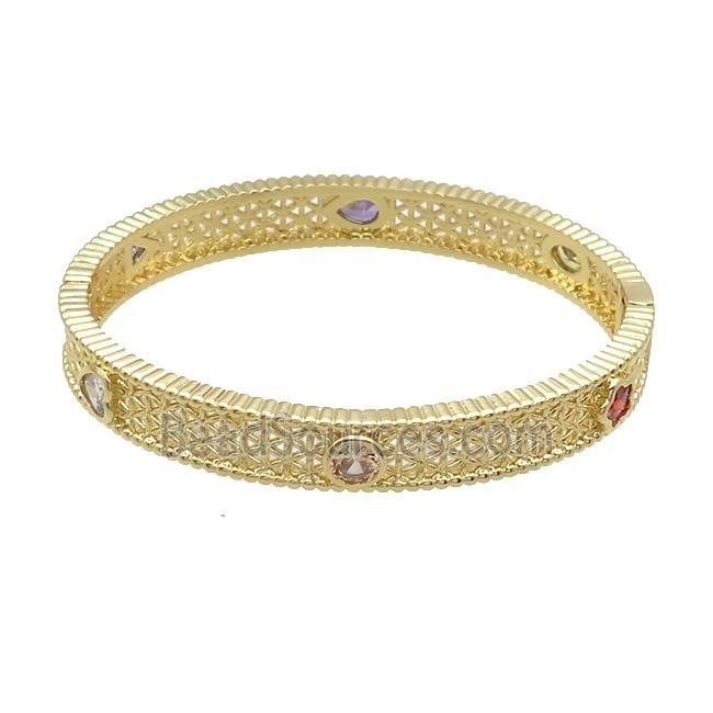 Copper Bangle Pave Multicolor Zircon Gold Plated