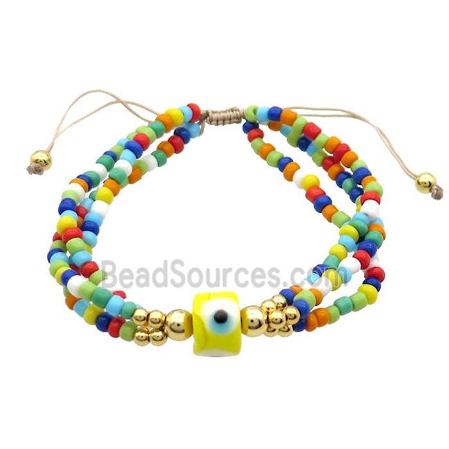 Seed Glass Bracelet Multicolor Lampwork Evil Eye Adjustable