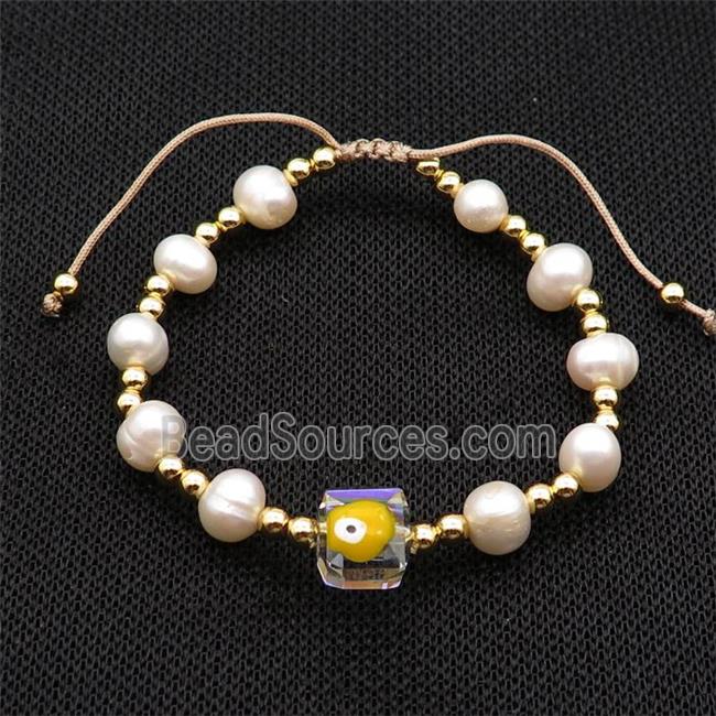 Pearl Bracelet With Evil Eye Copper Adjustable