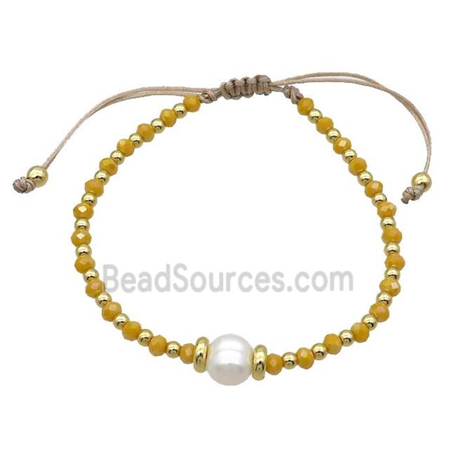 Golden Crystal Glass Bracelet Pearl Adjustable