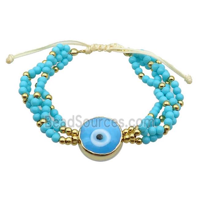 Blue Lacquered Glass Bracelet Evil Eye Adjustable