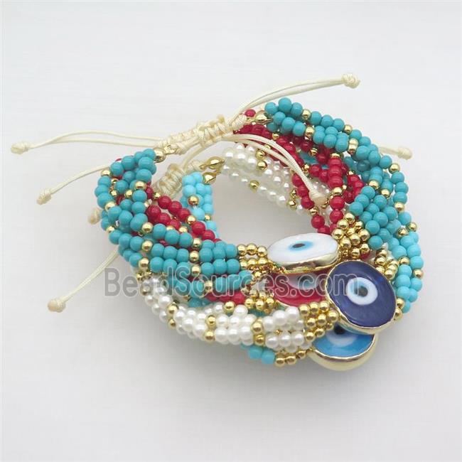 Lacquered Glass Bracelet Evil Eye Adjustable Mixed