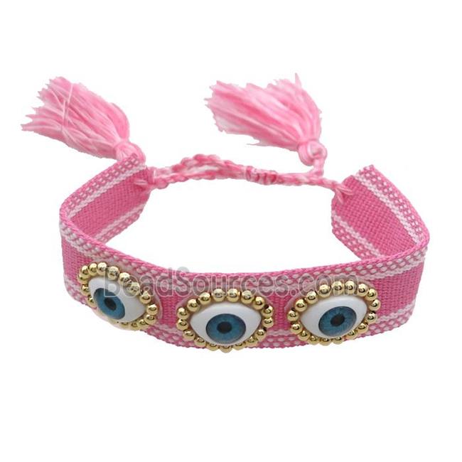Pink Fabric Bracelet Evil Eye Adjustable