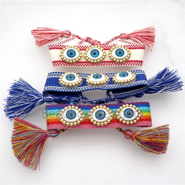 Fabric Bracelet Evil Eye Adjustable Mixed Color