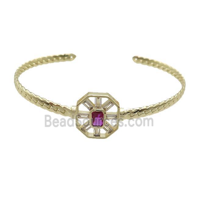 Copper Bangle Pave Hotpink Crystal Glass Gold Plated