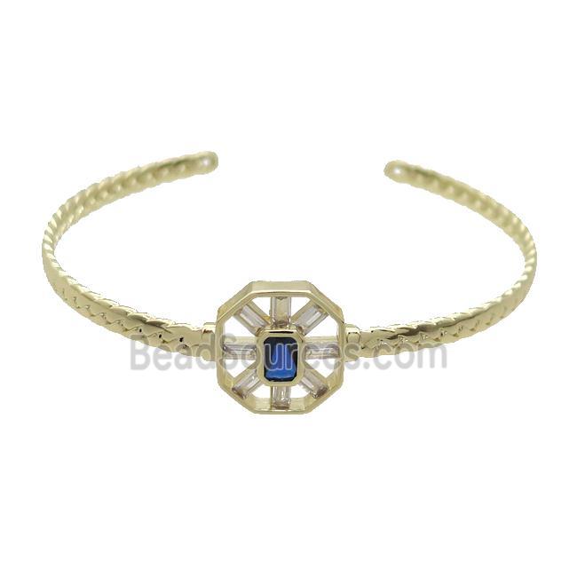 Copper Bangle Pave Blue Crystal Glass Gold Plated