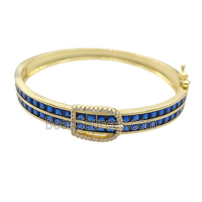 Copper Bangle Pave Blue Crystal Glass Gold Plated