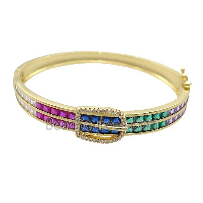 Copper Bangle Pave Multicolor Crystal Glass Gold Plated