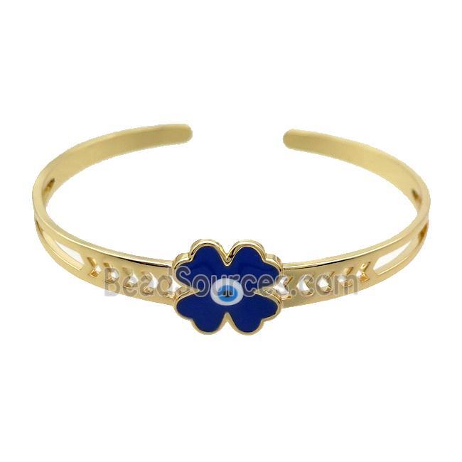 Copper Bangle Clover Blue Enamel Gold Plated