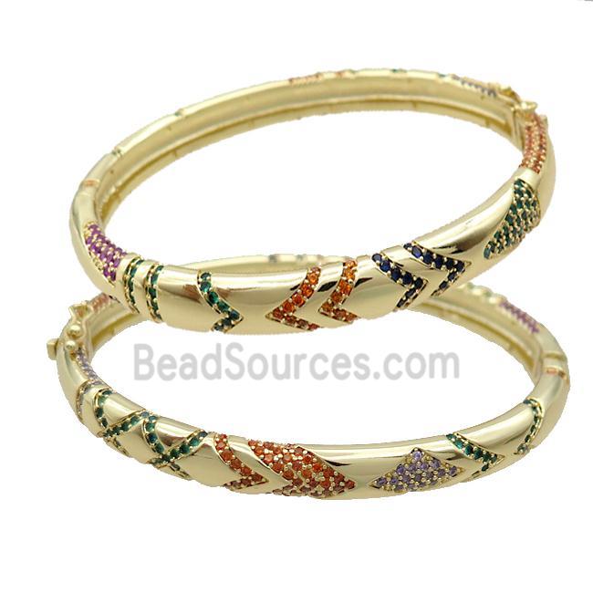 Copper Bangle Pave Zircon Multicolor Gold Plated