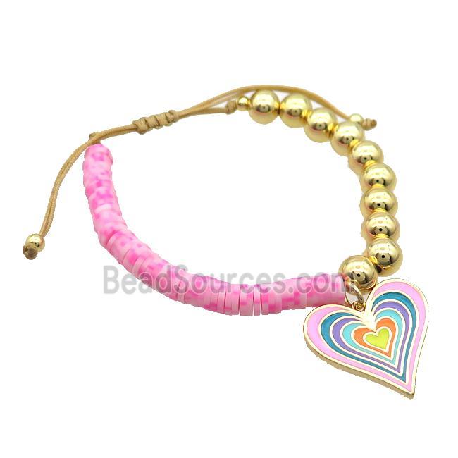 Copper Bracelet Clay Adjustable Multicolor Enamel Heart Gold Plated