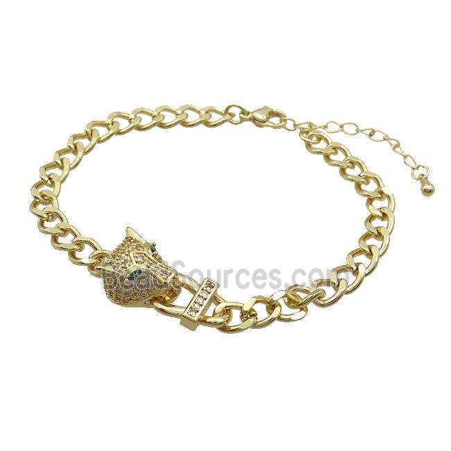 Copper Bracelet Leopard Pave Zircon Gold Plated