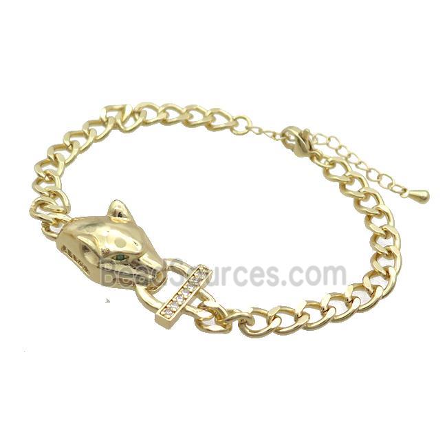 Copper Bracelet Leopard Pave Zircon Gold Plated