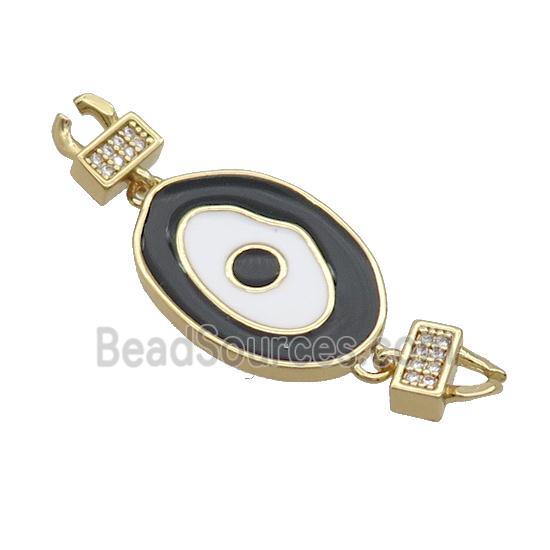 Copper Connectore Pave Zircon Black Enamel Eye Gold Plated