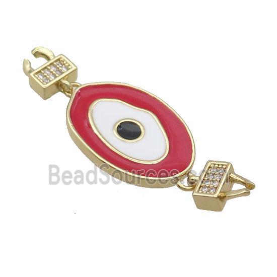 Copper Connectore Pave Zircon Red Enamel Eye Gold Plated