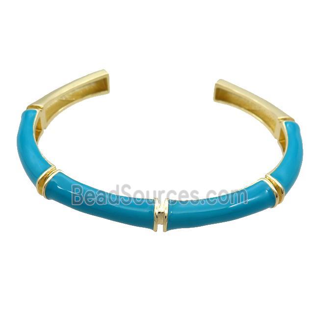 Copper Bangle Teal Enamel Gold Plated