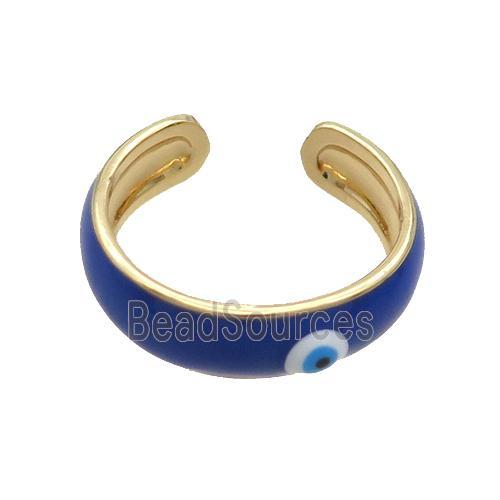 Copper Ring Royalblue Enamel Eye Gold Plated