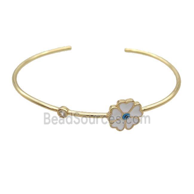 Copper Bangle White Enamel Flower Gold Plated