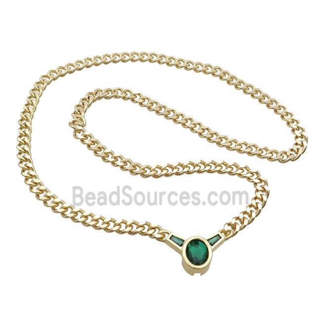 Copper Necklace Pave Green Crystal Glass Gold Plated