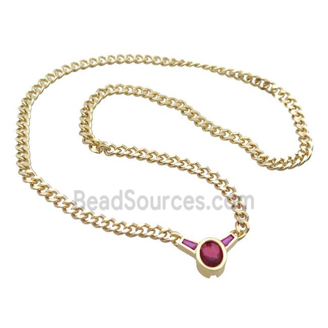 Copper Necklace Pave Red Crystal Glass Gold Plated