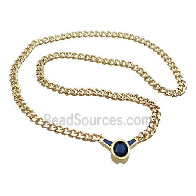 Copper Necklace Pave Blue Crystal Glass Gold Plated