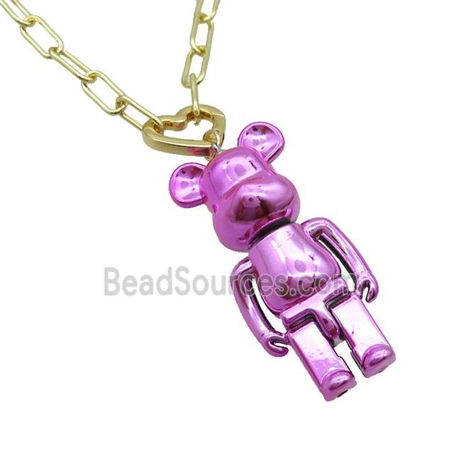 Copper Necklace With Hotpink Lacquered Bear Gold Plated