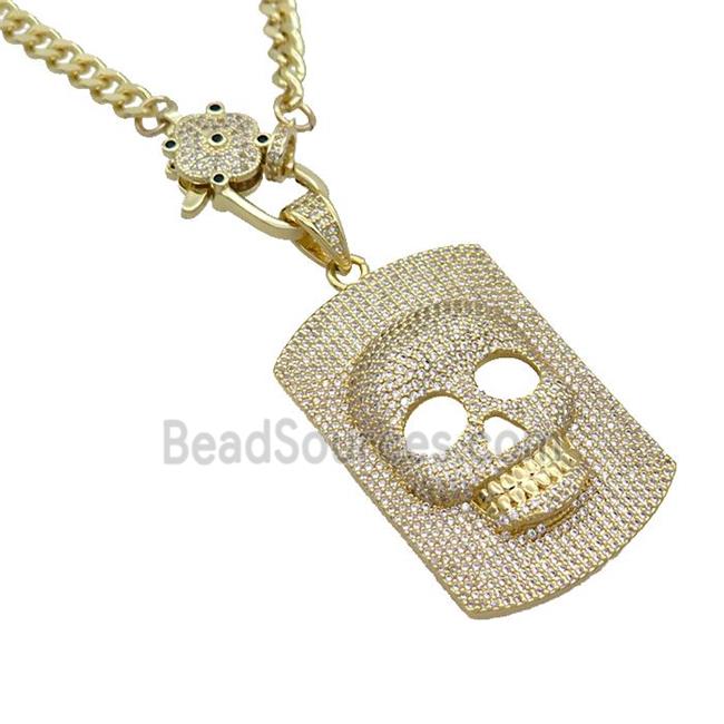 Copper Necklace Skull Pave Zircon Gold Plated