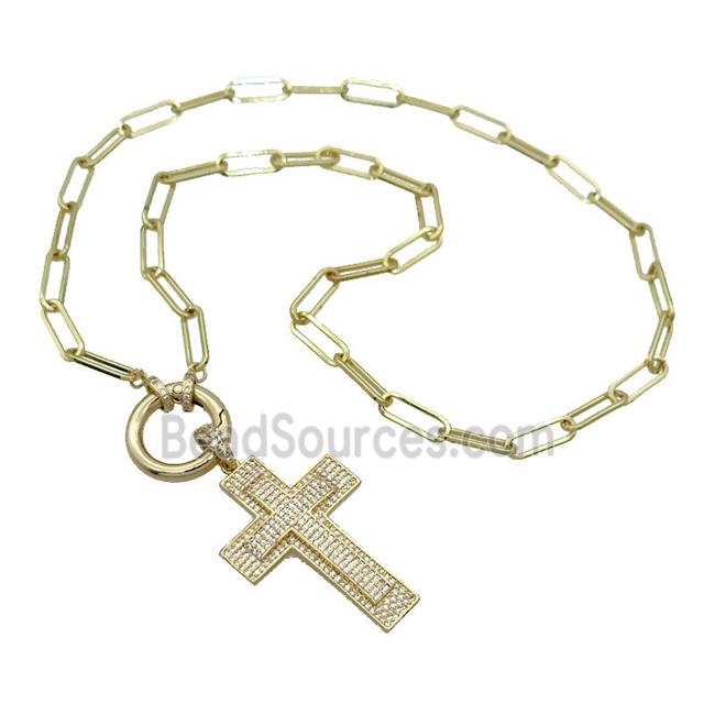 Copper Necklace Cross Pave Zircon Gold Plated