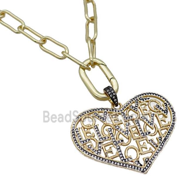 Copper Necklace Heart Pave Zircon Gold Plated