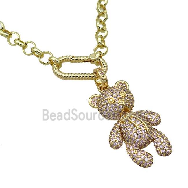 Copper Necklace Bear Pave Zircon Gold Plated