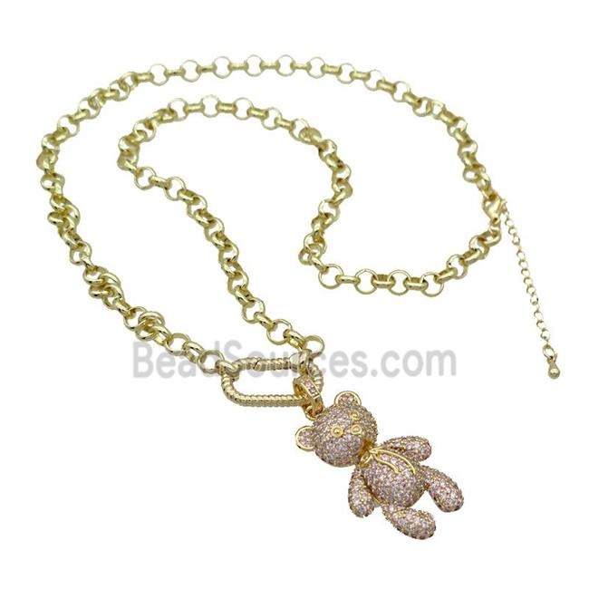 Copper Necklace Bear Pave Zircon Gold Plated