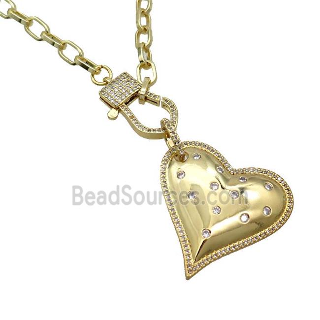 Copper Necklace Heart Pave Zircon Gold Plated