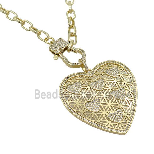 Copper Necklace Heart Pave Zircon Gold Plated