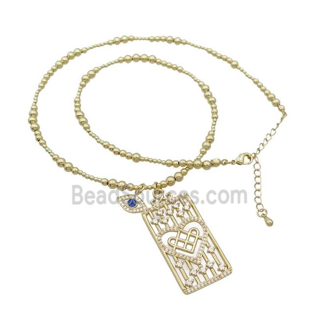 Copper Necklace Rectangle Card Pave Zircon Eye Gold Plated