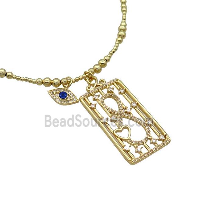 Copper Necklace Rectangle Card Pave Zircon Eye Gold Plated