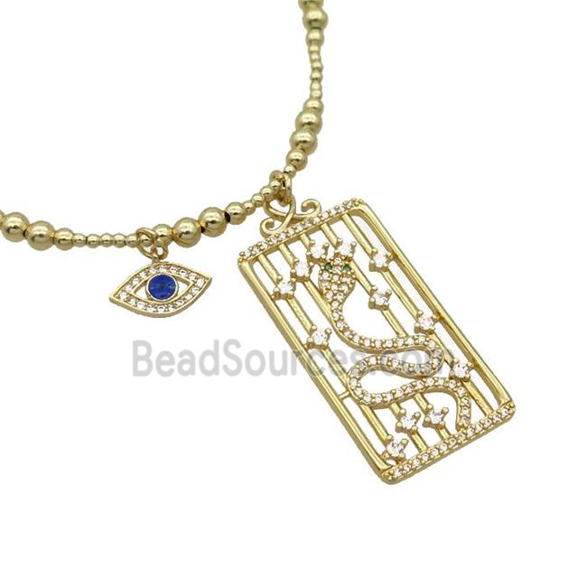 Copper Necklace Rectangle Card Pave Zircon Eye Gold Plated