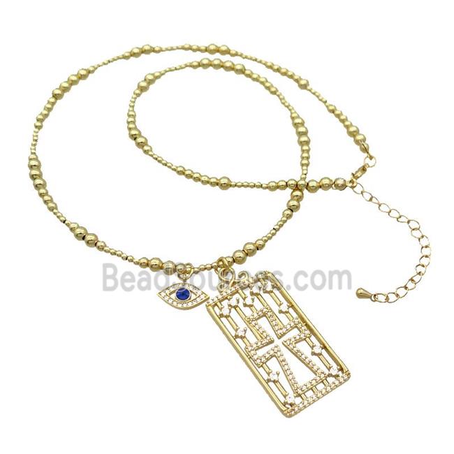 Copper Necklace Rectangle Card Pave Zircon Eye Gold Plated