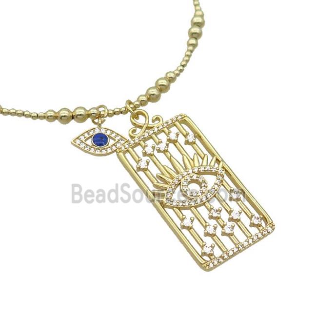 Copper Necklace Rectangle Card Pave Zircon Eye Gold Plated