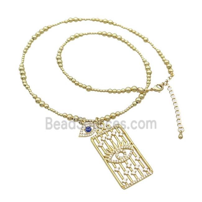 Copper Necklace Rectangle Card Pave Zircon Eye Gold Plated